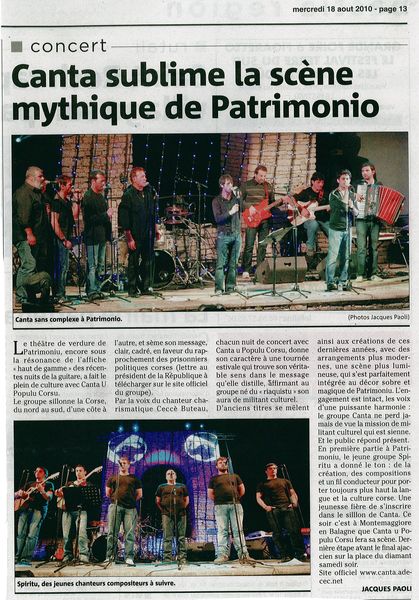 Canta U Populu Corsu à Patrimonio