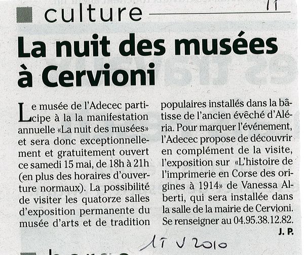 La nuit des musées à Cervioni