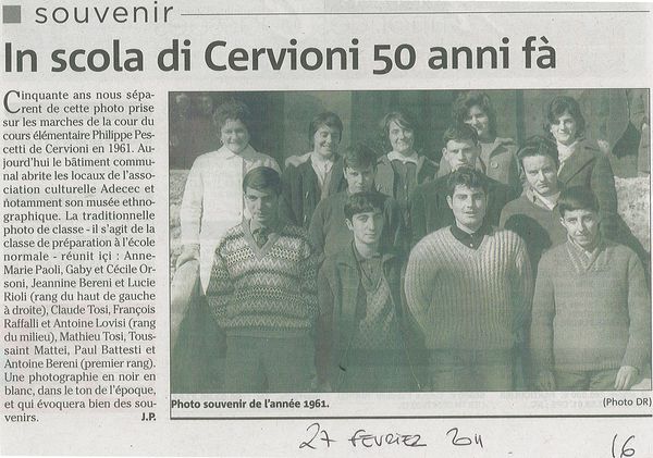 In scola di Cervioni 50 anni fà