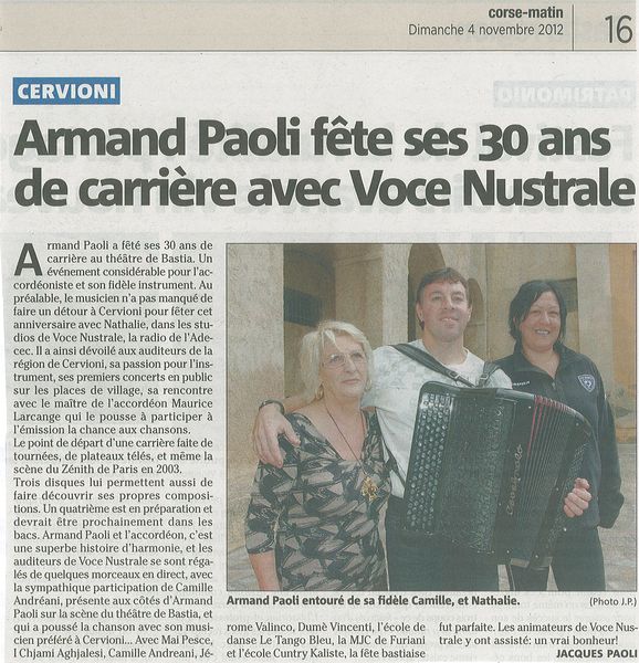 Armand Paoli fête ses 30 ans de carrière avec Voce