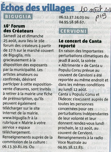 Le concert de Canta reporté
