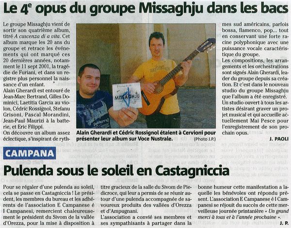 Le 4ème opus du groupe Missaghju dans les bacs