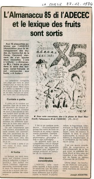 Almanaccu 1985 et lexique fruits