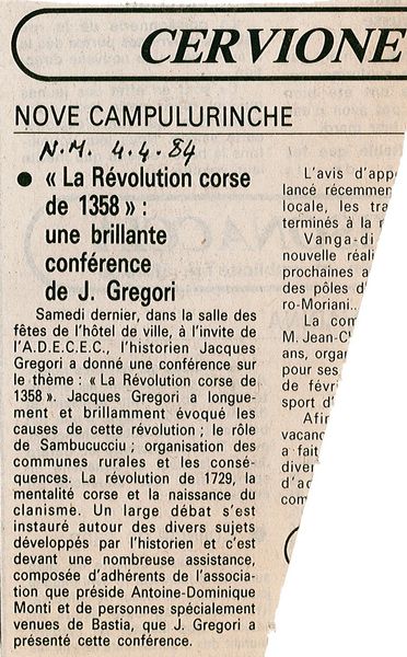 Jacques Gregori la revolution corse de 1358 ses ca