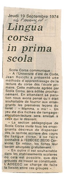 Ghjuvan Teramu Rocchi la langue corse à l'école ma