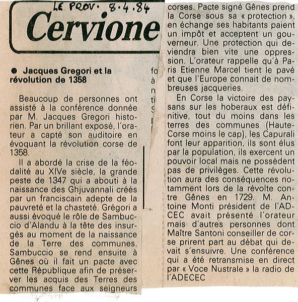 Jacques Gregori la revolution corse de 1358 ses ca