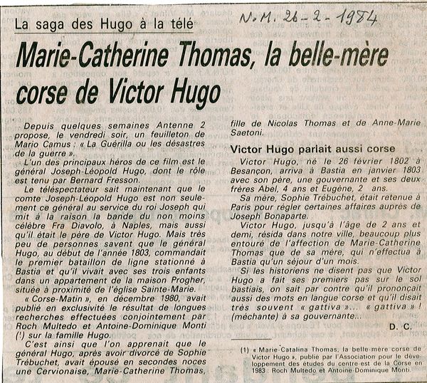 Marie-Catherine Thomas, la belle mère corse de V.H