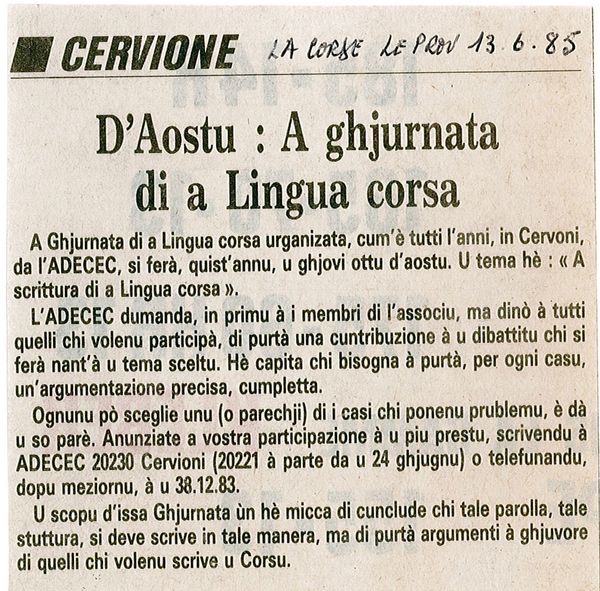 A scrittura di a lingua corsa