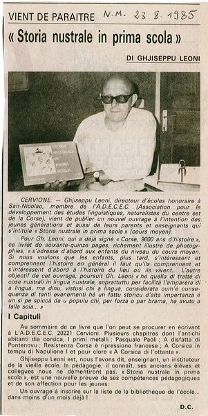 Storia nustrale in prima scola