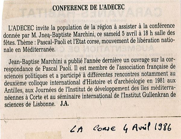 Jean-Baptiste Marchini Pascal Paoli et l'état Cors
