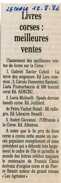 Livres corses, meilleures ventes
