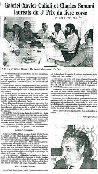 Prix livre corse Gabriel Xavier Culioli et Charles