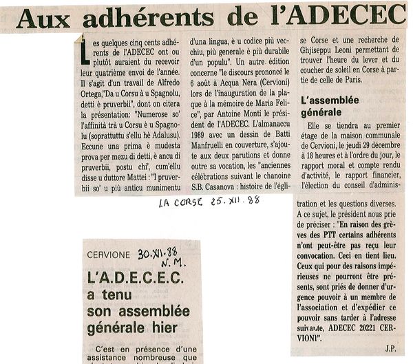 Aux adhérents de l'ADECEC