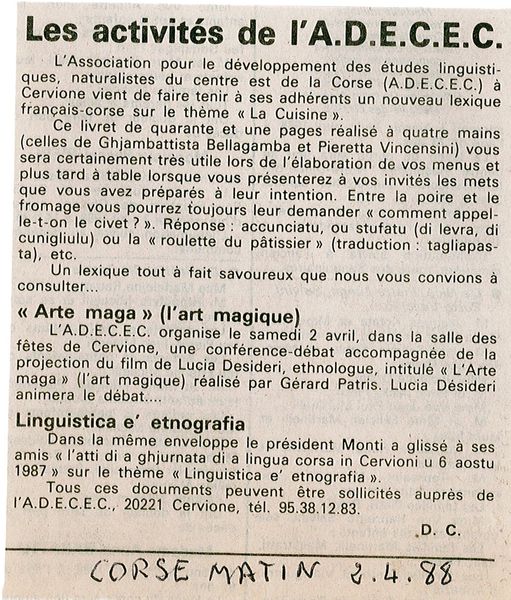 Les activités de l'ADECEC 1
