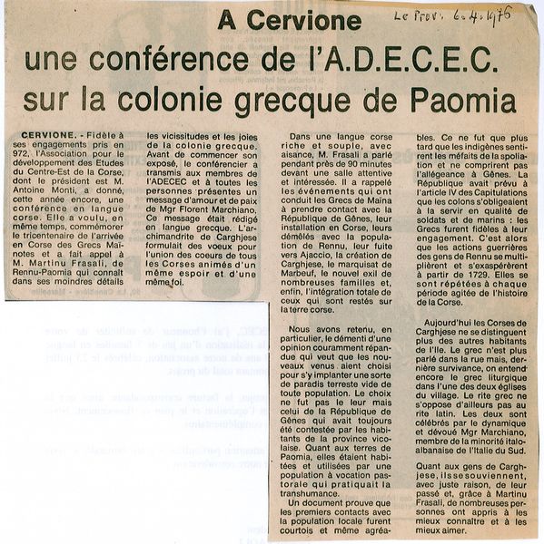 Martinu Frasali colonie grecque de Paomia