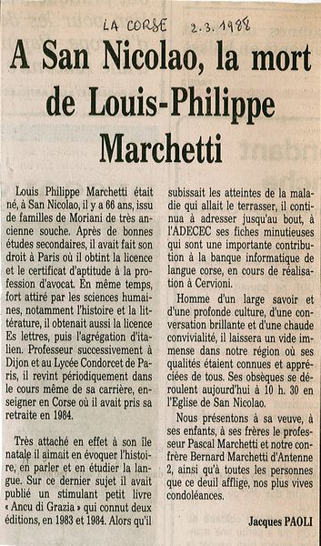 Mort de Louis Philippe Marchetti