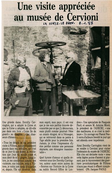 Une visite appréciée de Dorothy Carrington