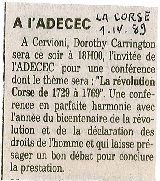 Dorothy Carrington révolution Corse 1