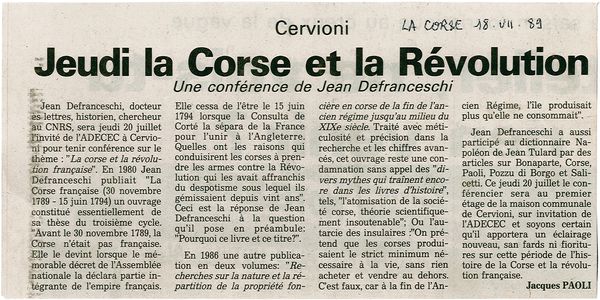 Jean Defranceschi la Corse et la révolution 1
