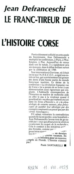 Jean Defranceschi le franc tireur de l'histoire de