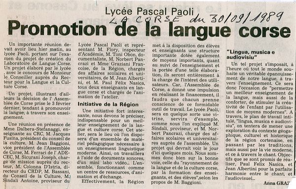 Promotion de la langue Corse