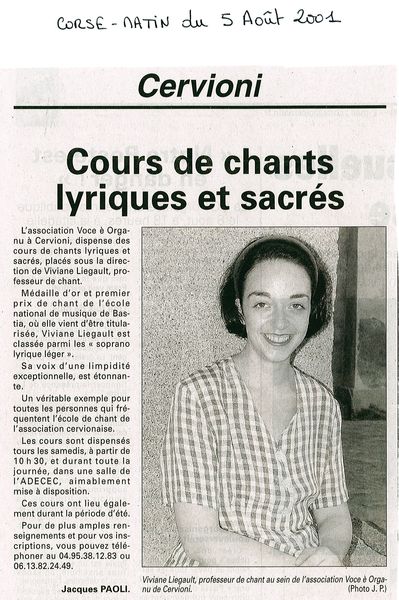 Cours de chants lyriques et sacrés