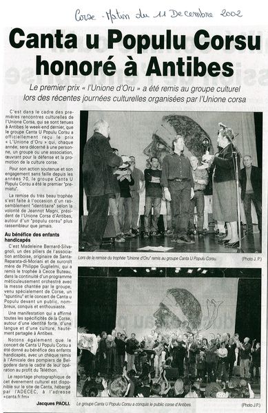 Canta U Populu Corsu honoré à Antibes