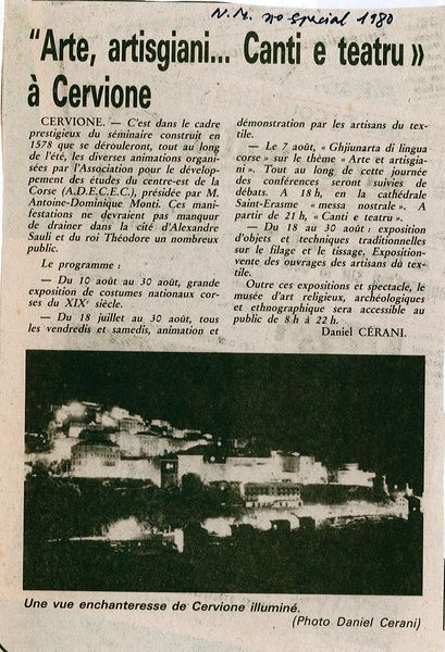 Arte e artisgiani canti e teatru à Cervioni