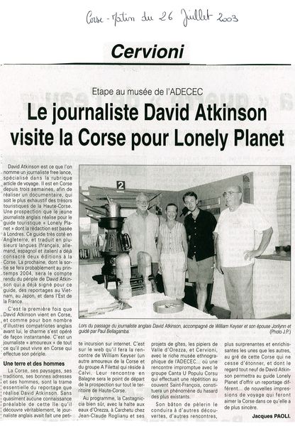 Le journaliste David Atkinson visite la Corse pour