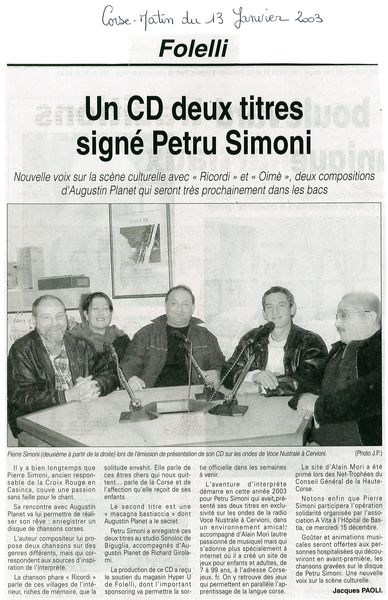 Un CD deux titres signé Petru Simoni 1