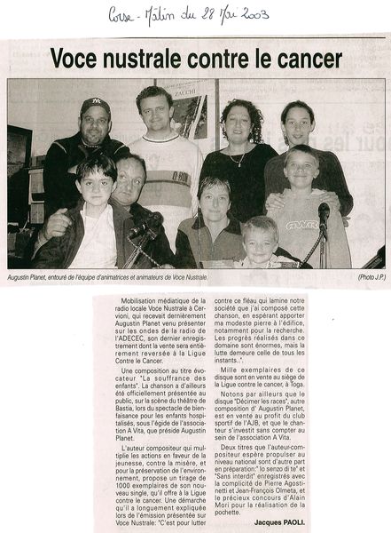 Voce Nustrale contre le cancer