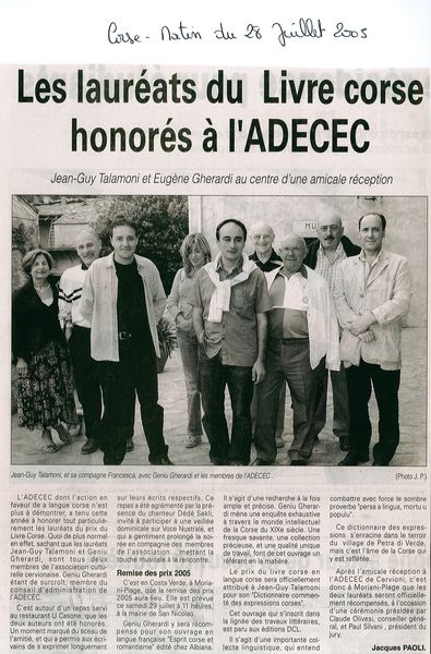 Les lauréats de Livre corse honorés à l'ADECEC