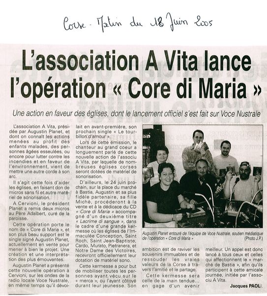 L'association A Vita lance l'opération 