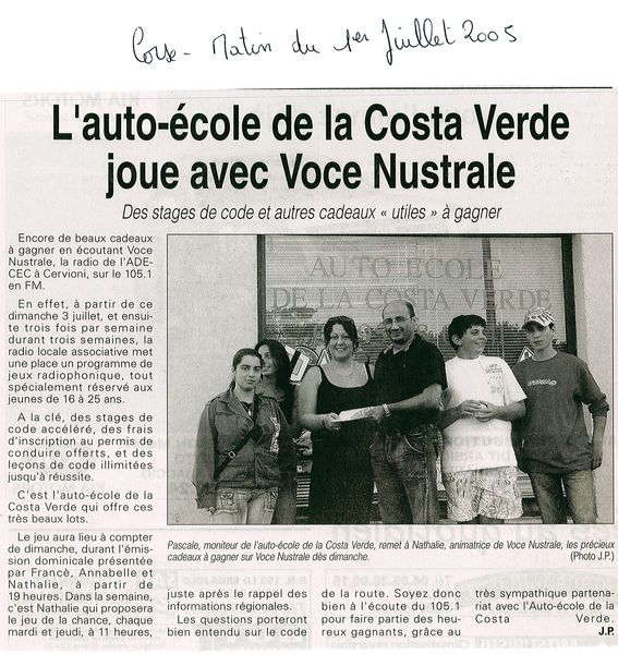 L'auto-école de la Costa Verde joue avec Voce Nust