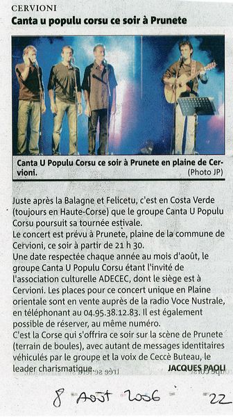 Canta U Populu Corsu à Prunete