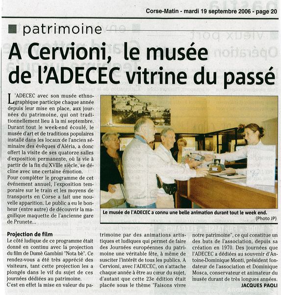 A Cervioni, le musée de l'ADECEC vitrine du passé