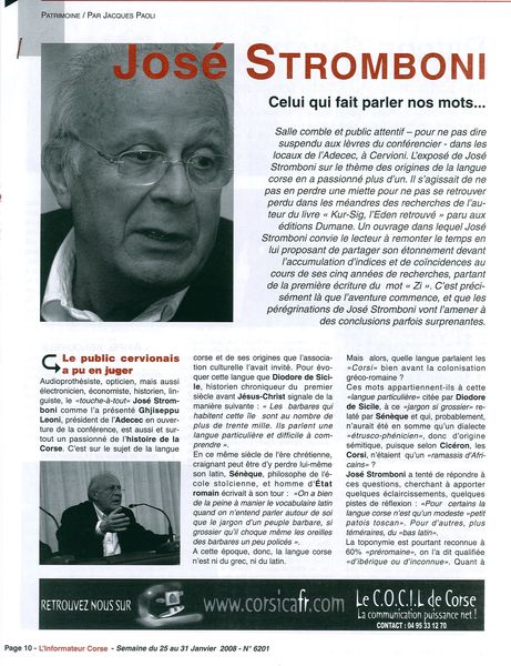 José Stromboni évoquera les origines de la langue 