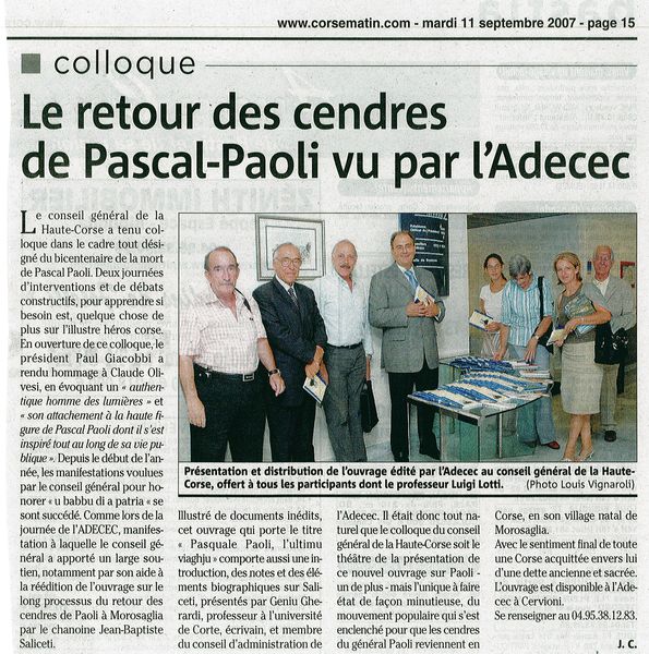 Le retour des cendres de Pascal-Paoli vu par l'ADE
