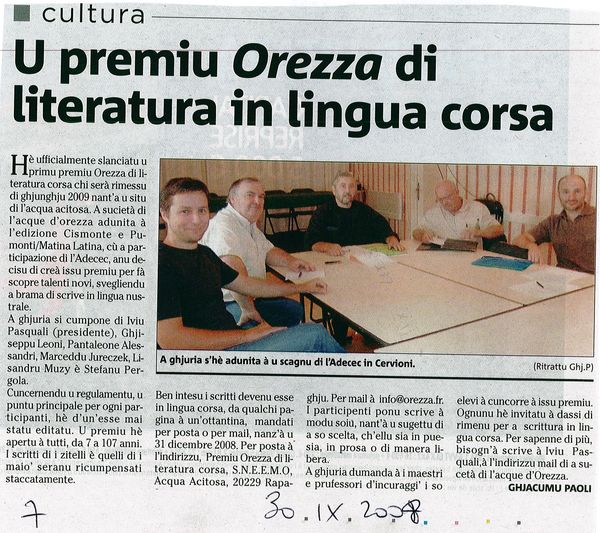 U premiu Orezza di literatura in lingua Corsa 1