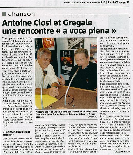 Antoine Ciosi et Gregale une rencontre 