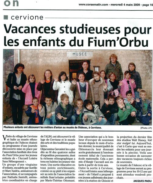 Vacances studieuses pour les enfants du Fium'Orbu