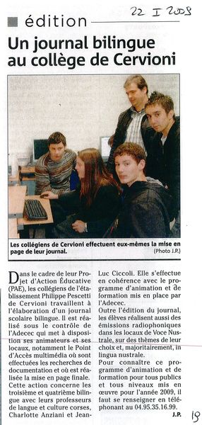 Un journal bilingue au collège de Cervioni