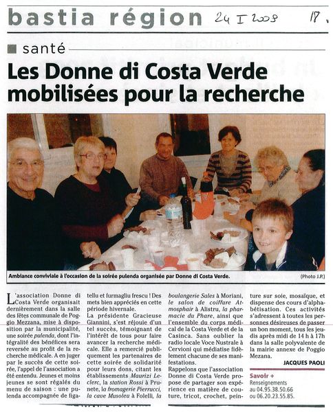 Les Donne di Costa Verde mobilisées pour la recher