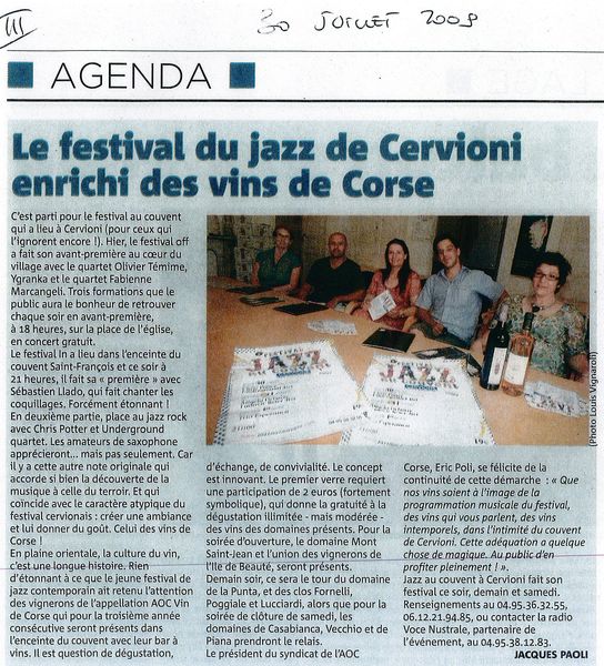 Le festival du jazz de Cervioni enrichi des vins d